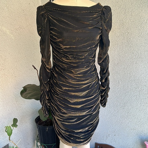 CONTEMPO CASUALS | VINTAGE 80’s Ruched Black Gold Formal Disco Dress - Picture 3 of 14